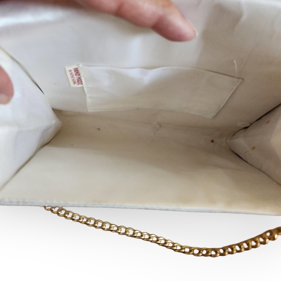Chic Cream Beaded Clutch with Gold Chain - Picture 8 of 13